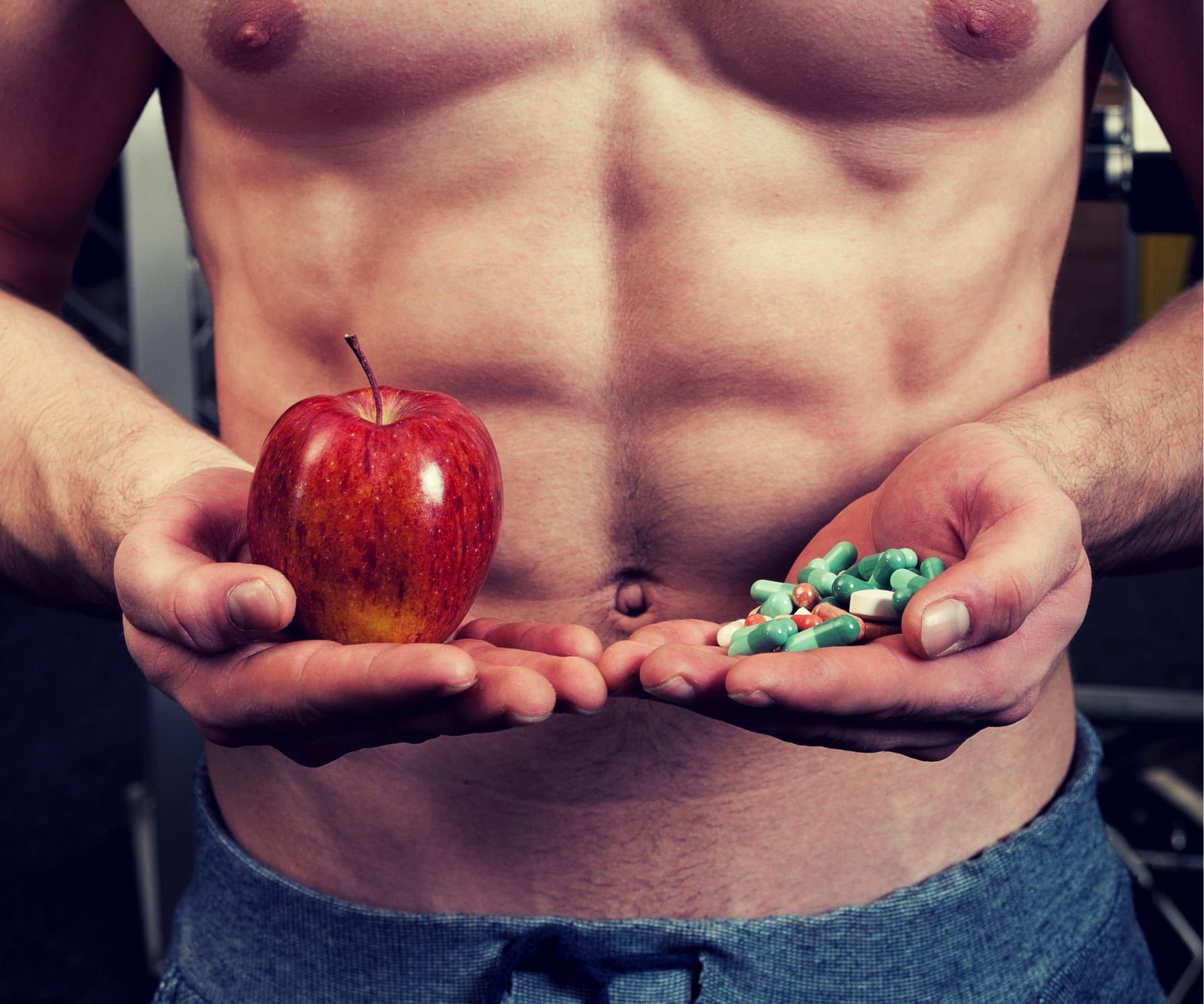 D-Aspartic Acid Testosterone Muscle man choice between apple and pills