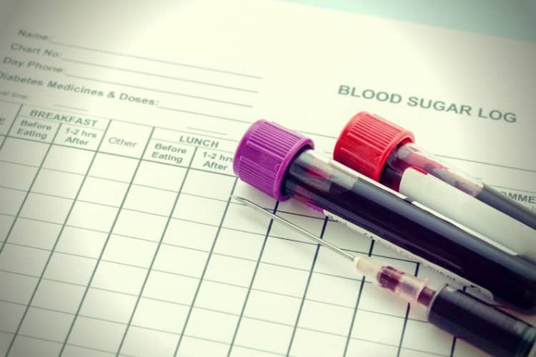 Daily blood sugar log testing and sample blood in tube